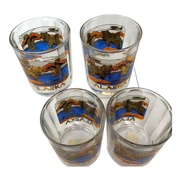 ALASKA Collectible Glass Bear Scenic Souvenir Of Alaska The Great Land Lot Set - Picture 5 of 6